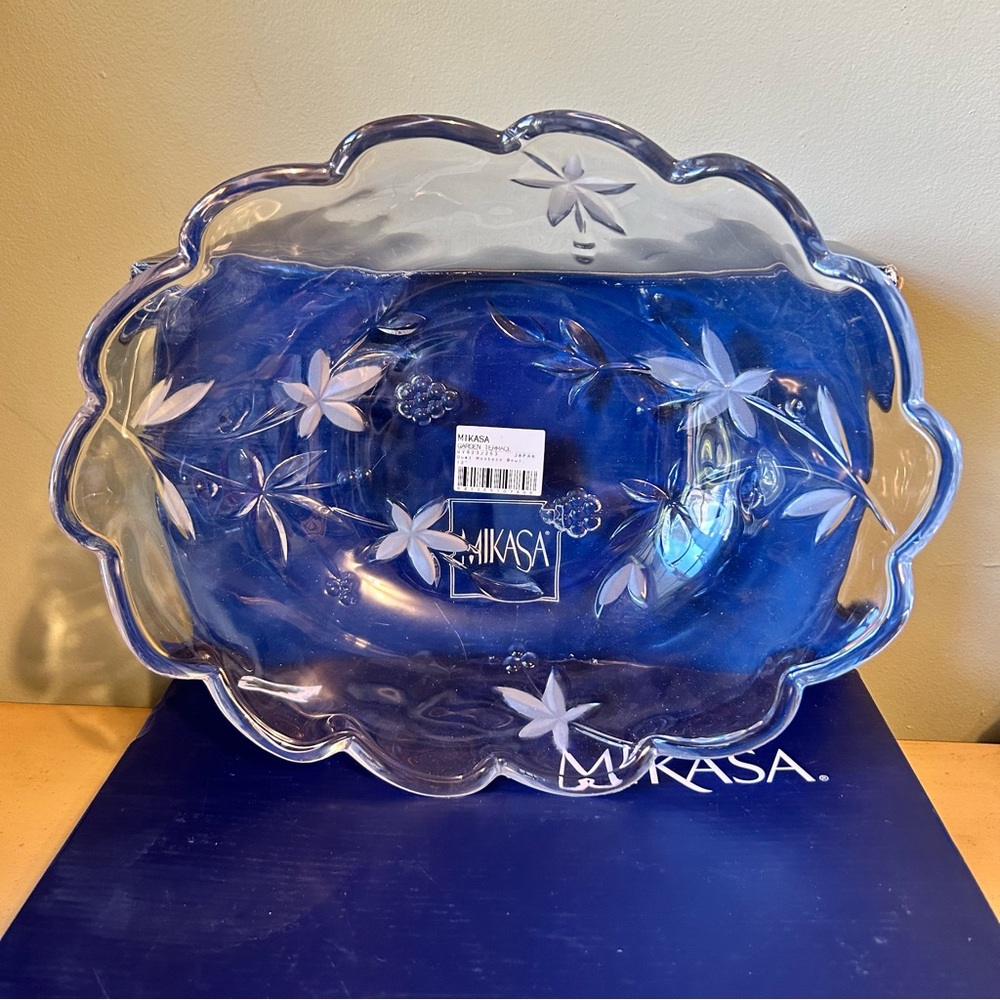 Mikasa Garden Terrace Large 13” Floral Crystal Scalloped Edge Bowl NEW NWT